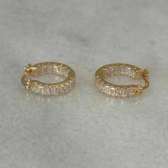 Modest Lu Jewelry - COPY - COPY - Gold Princess Stacked Crystal All Around Pave Hoop Earrings 

Bra…